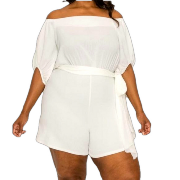 Pants - White Off The Shoulder Romper
